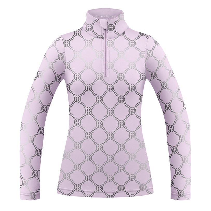 Womens base layer with zip monogram purple Mia