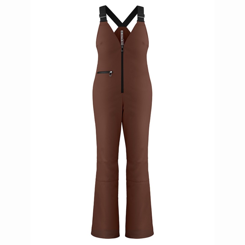 Womens stretch bib pants choco brown