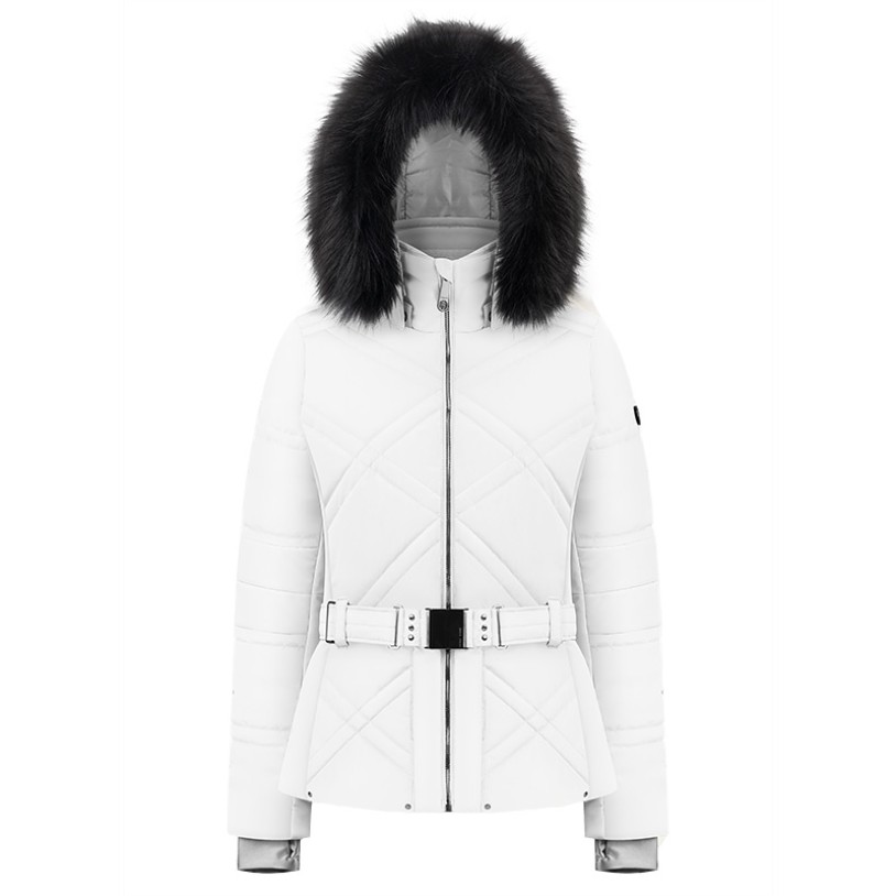 Womens ski jacket white with fake fur