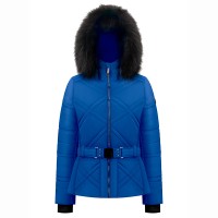 Womens ski jacket acid blue with fake fur