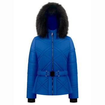 Womens ski jacket acid blue with fake fur