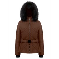 Womens ski jacket choco brown with fake fur