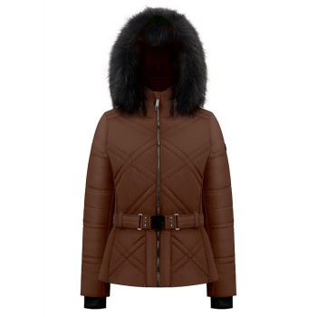 Womens ski jacket choco brown with fake fur