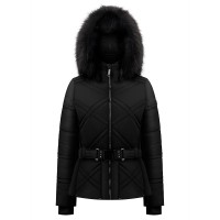 Womens ski jacket black with fake fur