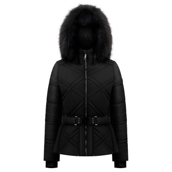 Womens ski jacket black with fake fur