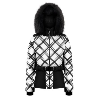 Womens ski jacket cross black with fake fur