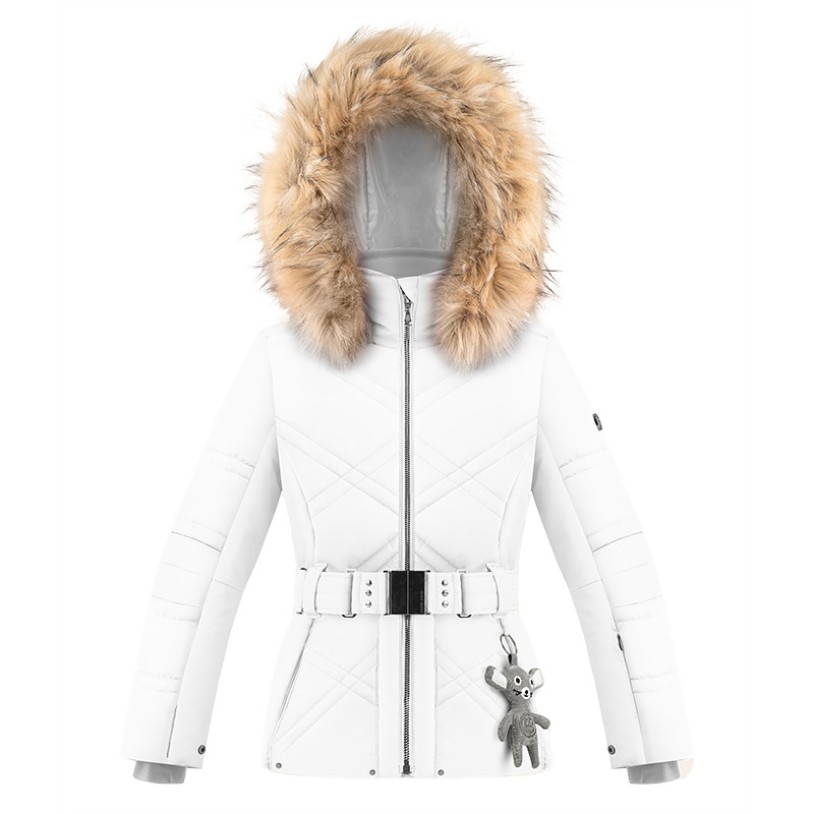 Girls ski jacket white with fake fur