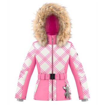 Girls ski jacket cross orchid pink with fake fur