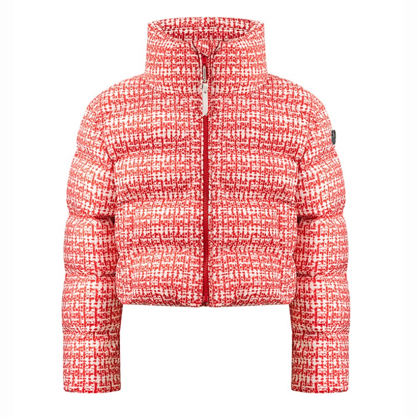 Girls synthetic down ski jacket tweed scarlet red