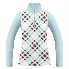 Womens base layer with zip cross aloe blue