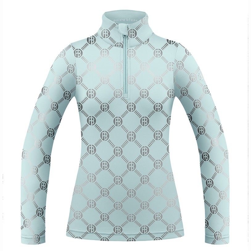 Womens base layer with zip monogram aloe blue