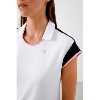 Womens polo shirt white/oxford blue