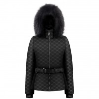 Womens ski jacket embo black with fake fur