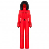 Womens overall scarlet red with fake fur