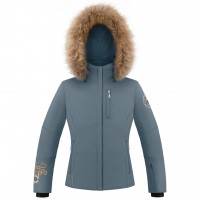 Girls stretch ski jacket fancy thunder grey with fake fur