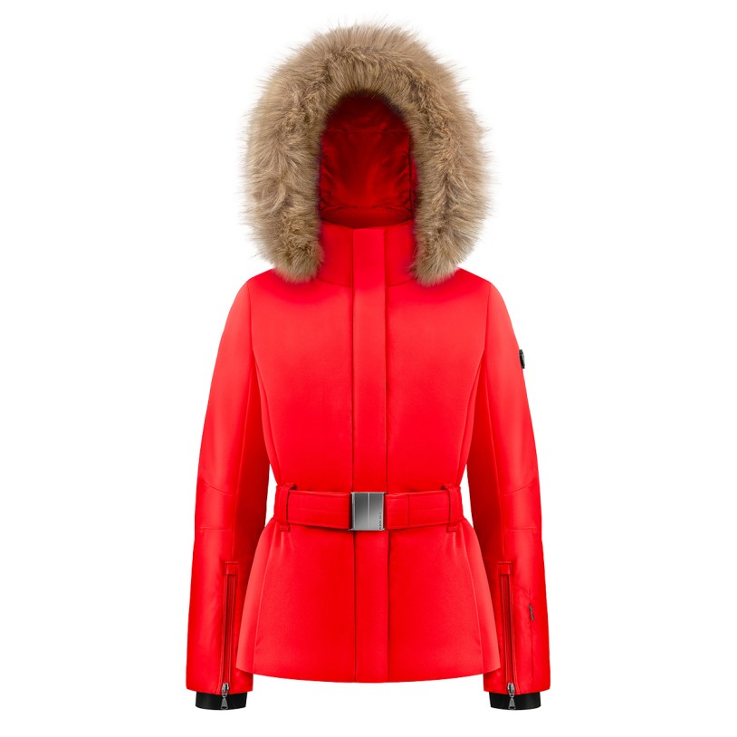 Girls ski jacket with fake fur scarlet red Joana