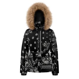 Girls ski jacket with fake fur paisley black Joana
