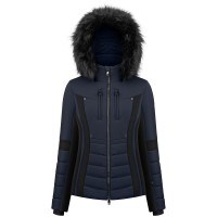 Womens stretch ski jacket gothic blue/black with fake fur