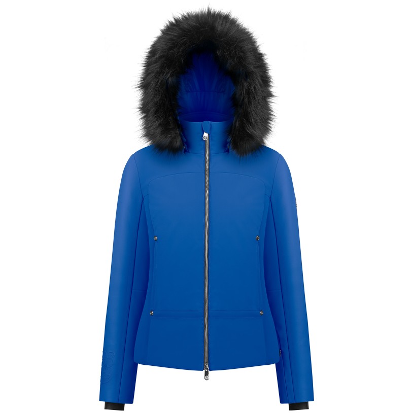 Womens softshell jacket infinity blue with fake fur