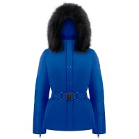 Womens stretch ski jacket infinity blue with fake fur