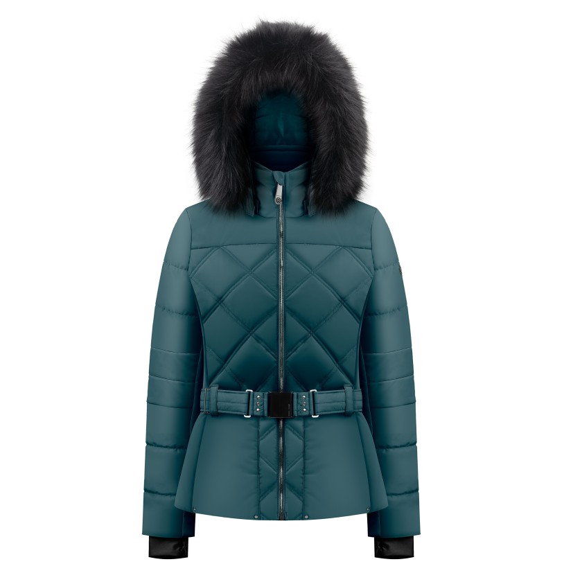 Womens ski jacket ever green with fake fur