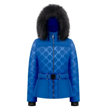 Womens ski jacket embo infinity blue with fake fur