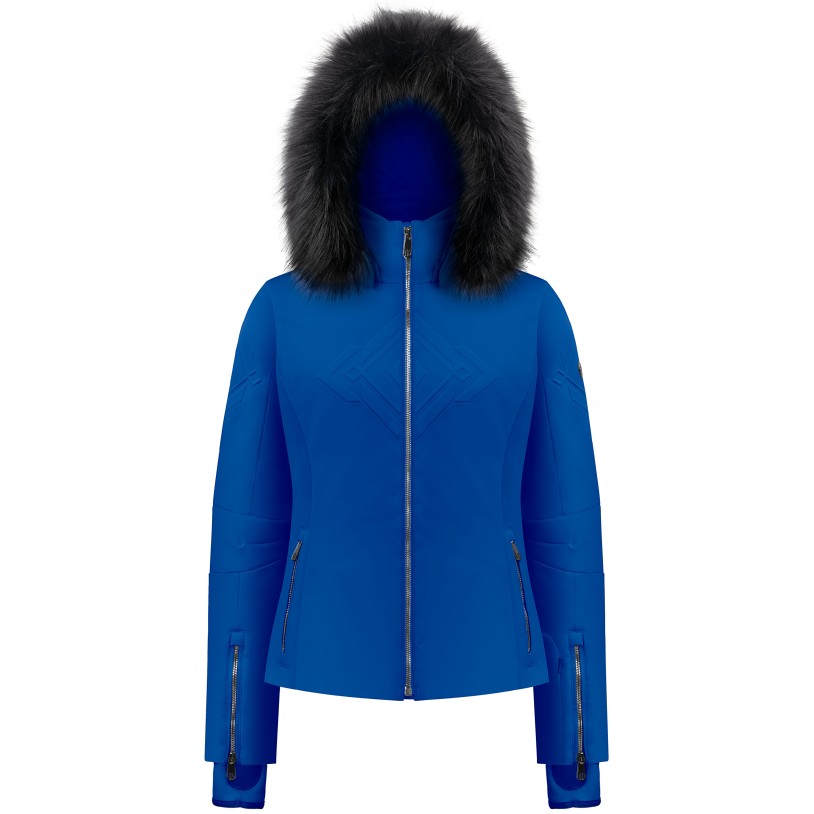 Womens stretch ski jacket infinity blue with fake fur