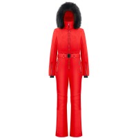 Womens overall scarlet red with fake fur