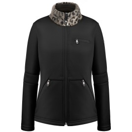 Womens stretch fleece jacket leopard black