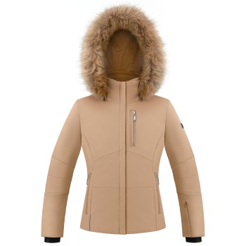 Girls stretch ski jacket almond brown with fake fur