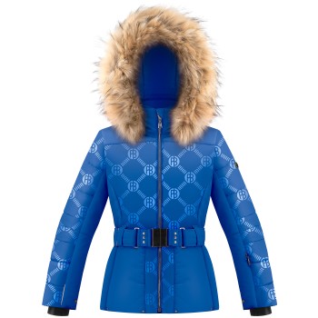 Girls ski jacket embo infinity blue with fake fur