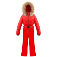 Girls overall scarlet red with fake fur