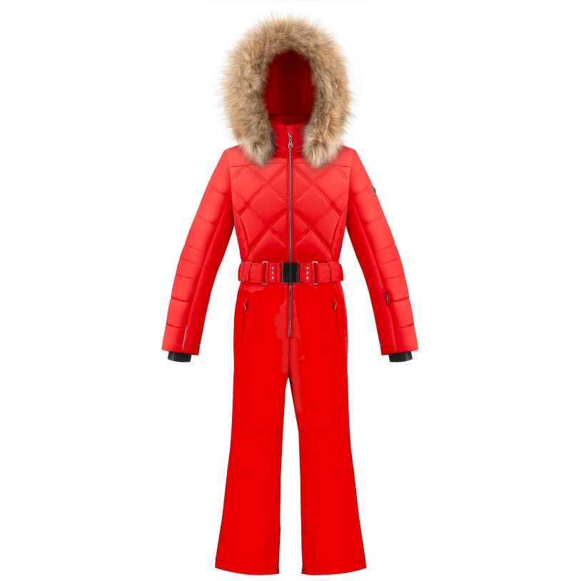 Girls overall scarlet red with fake fur