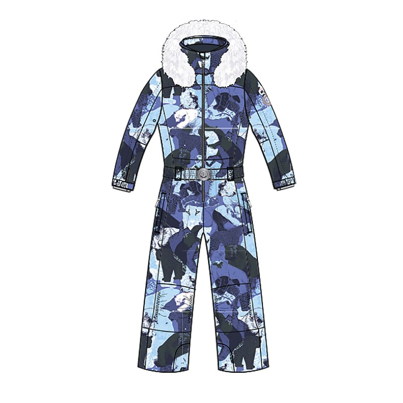 Girls overall nature blue with fake fur