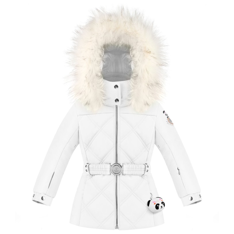 Girls ski jacket white with fake fur