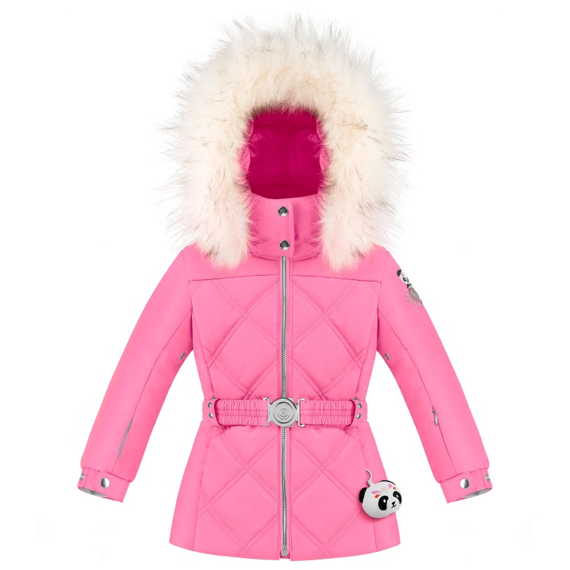 Girls ski jacket lolly pink with fake fur