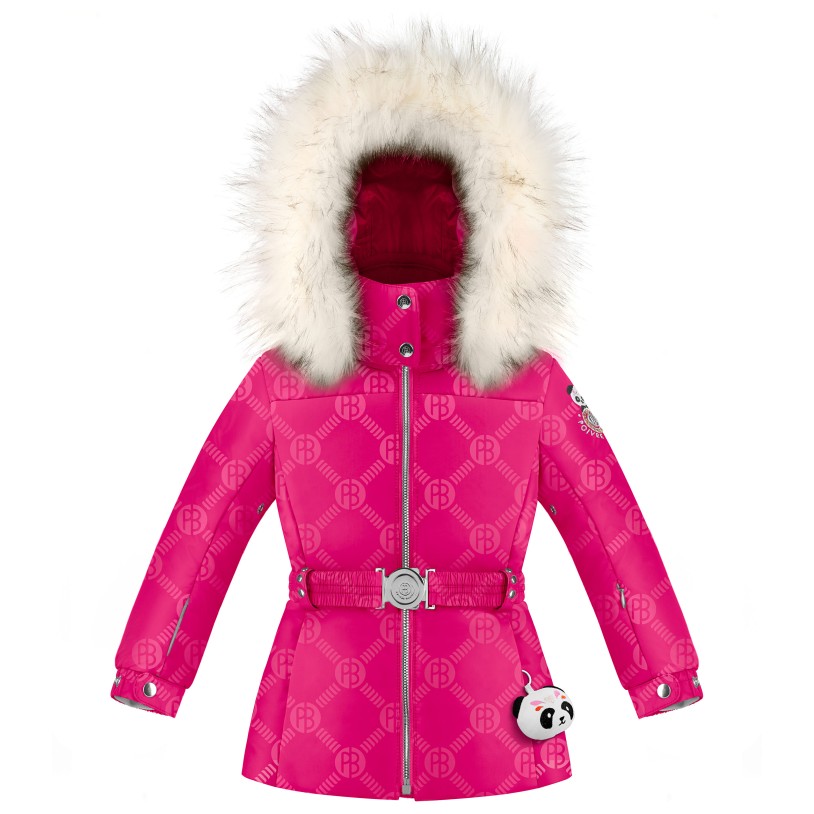 Girls ski jacket embo magenta pink with fake fur