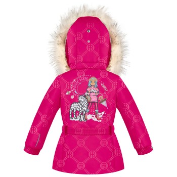 Girls ski jacket embo magenta pink with fake fur