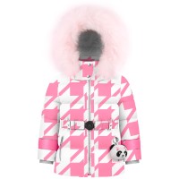 Girls synthetic down jacket check lolly pink