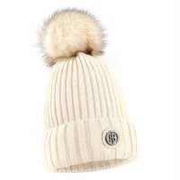 Womens beanie with pompom white