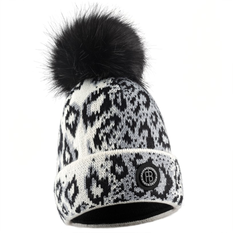 Womens beanie leopard white