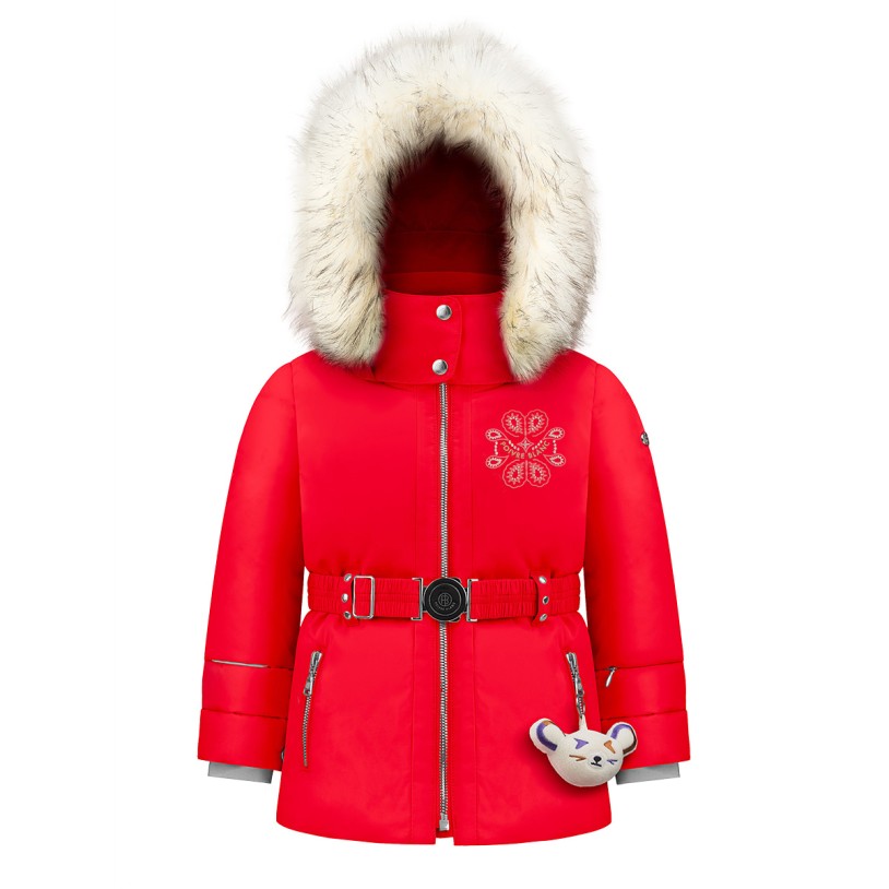 Girls synthetic down ski jacket scarlet red June