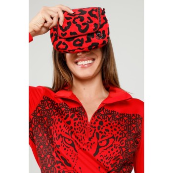 Womens thermo sweater with zip leopard scarlet red