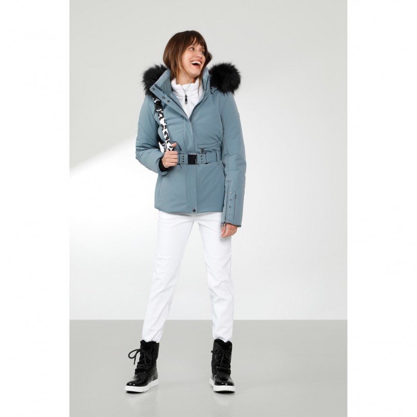 Womens stretch ski jacket thunder grey with fake fur