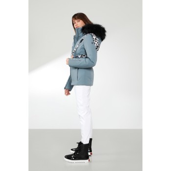 Womens stretch ski jacket thunder grey with fake fur