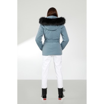 Womens stretch ski jacket thunder grey with fake fur