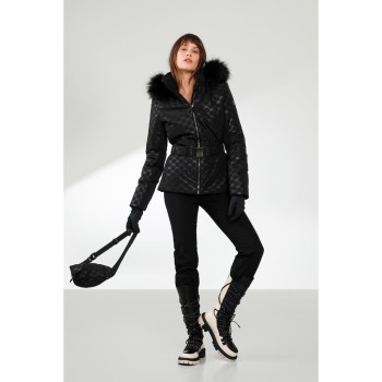 Womens ski jacket embo black with fake fur