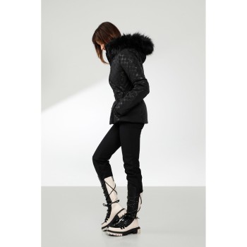 Womens ski jacket embo black with fake fur