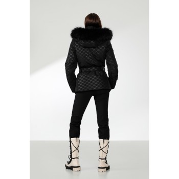 Womens ski jacket embo black with fake fur