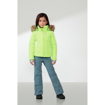 Girls stretch ski jacket paradise green with fake fur